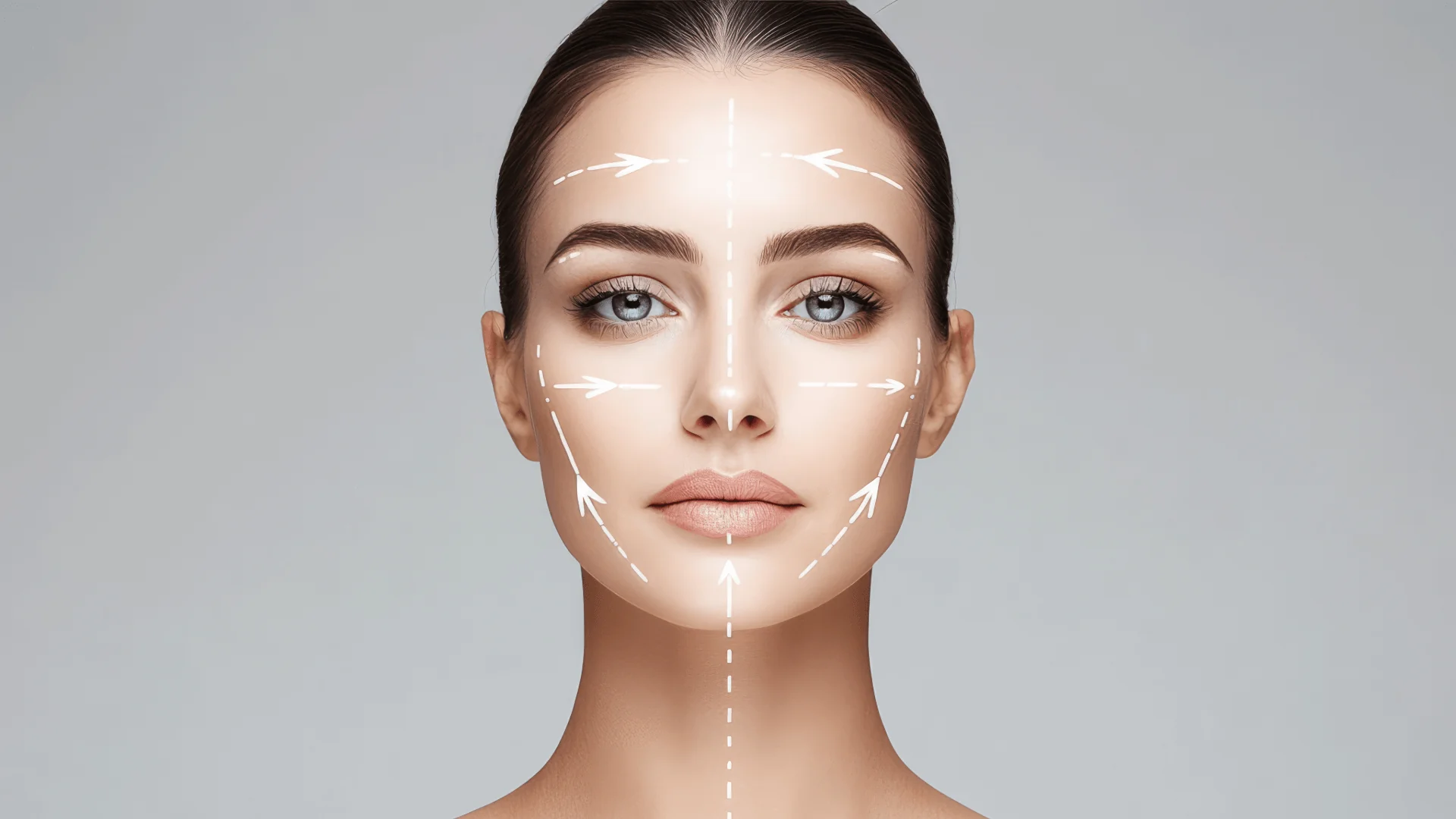 Unbenannt-1-20 - Dr. Pumberger Face with white surgical markings outlining brows, cheeks, and jawline for cosmetic procedure planning